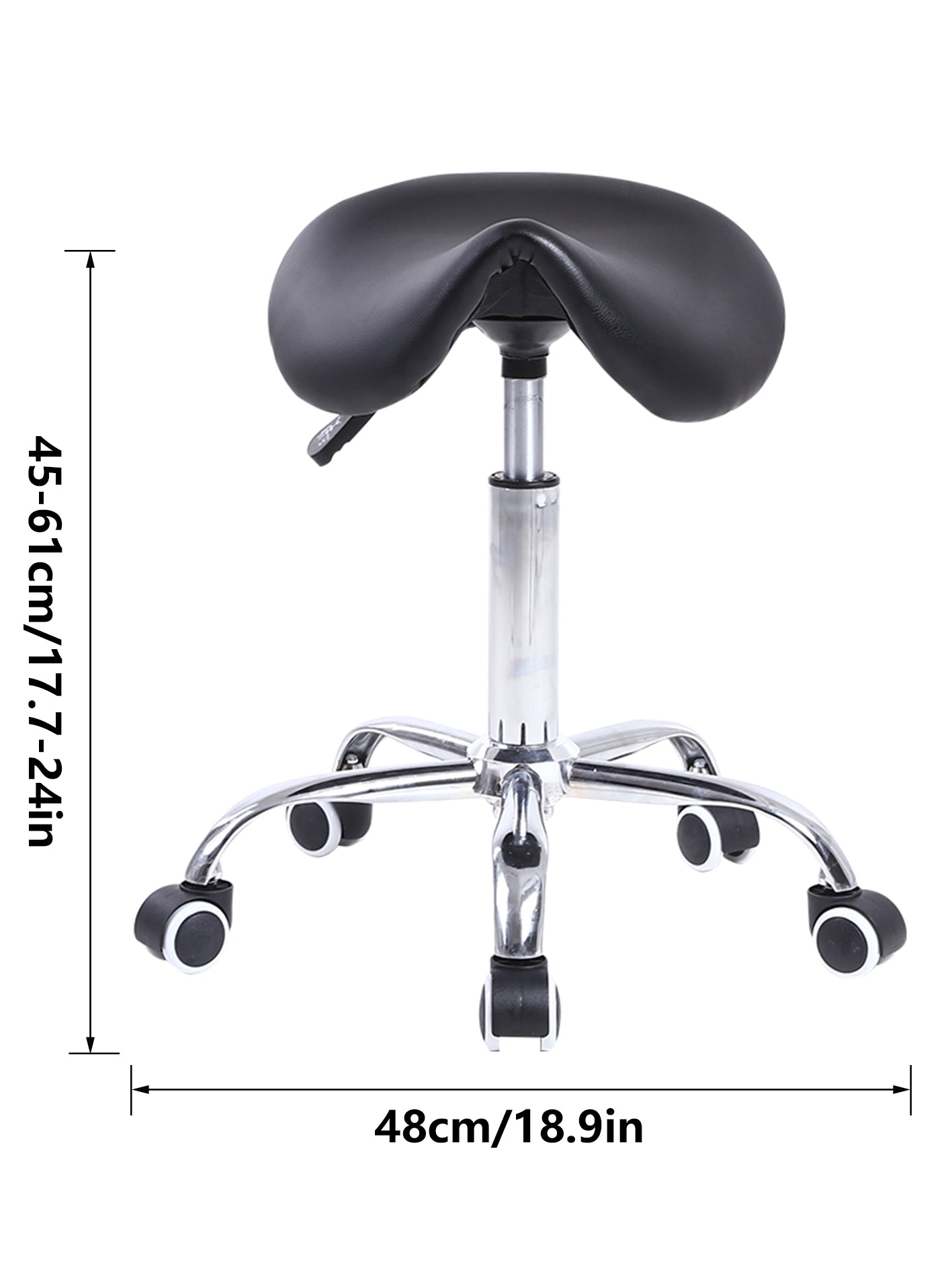 PU Leather Saddle Stool With Height Adjustable Swivel Wheels