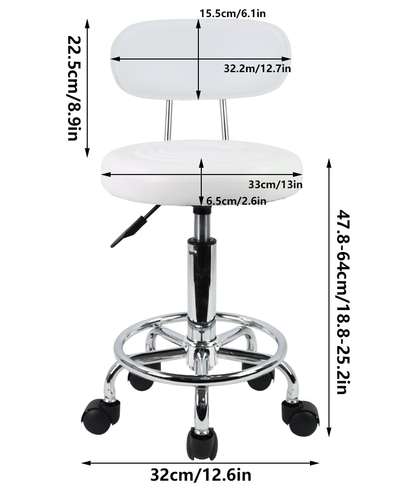 PU Leather Rolling Stool with Adjustable Height and Footrest