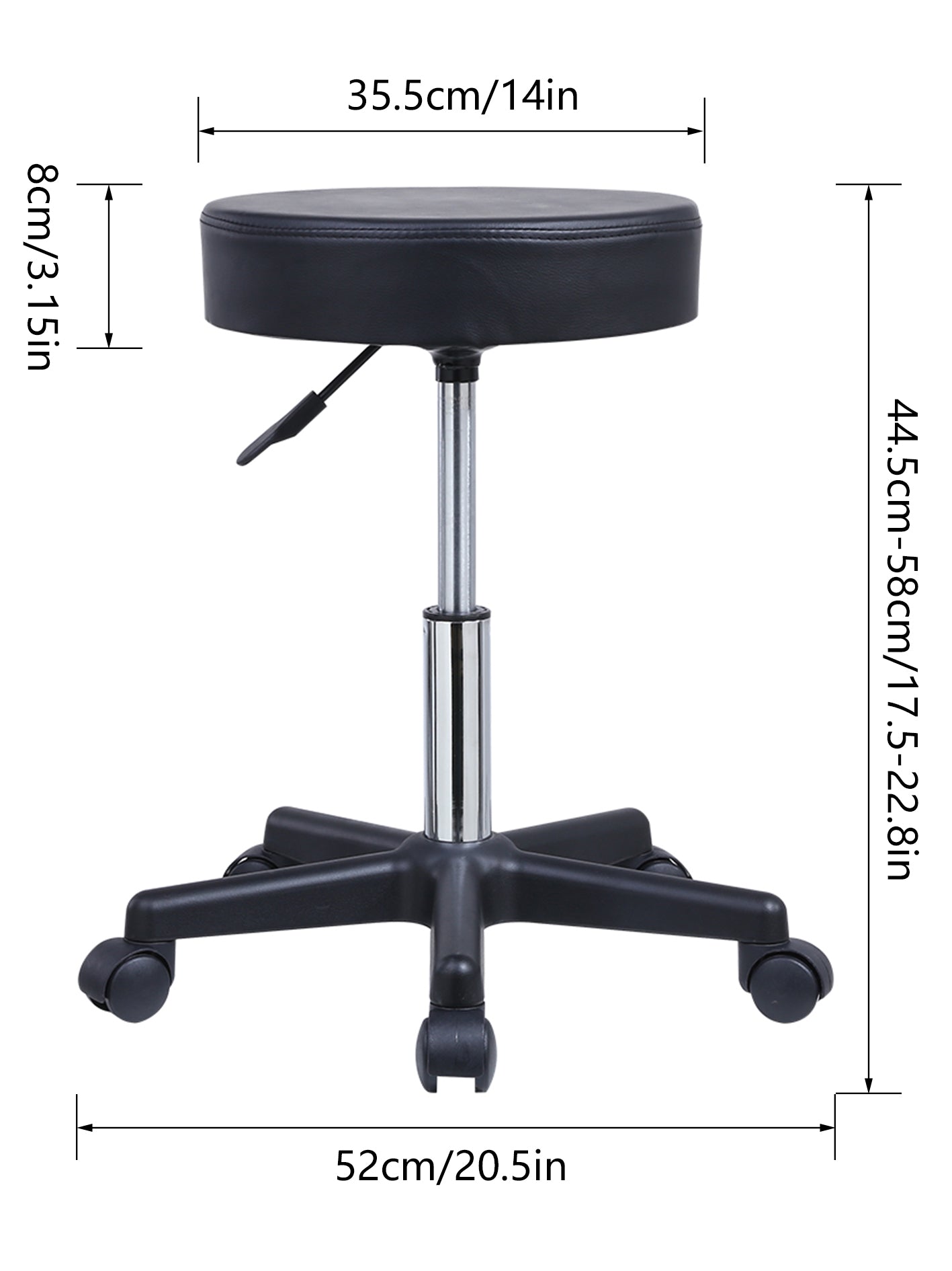 PU leather rolling stool – view 3
