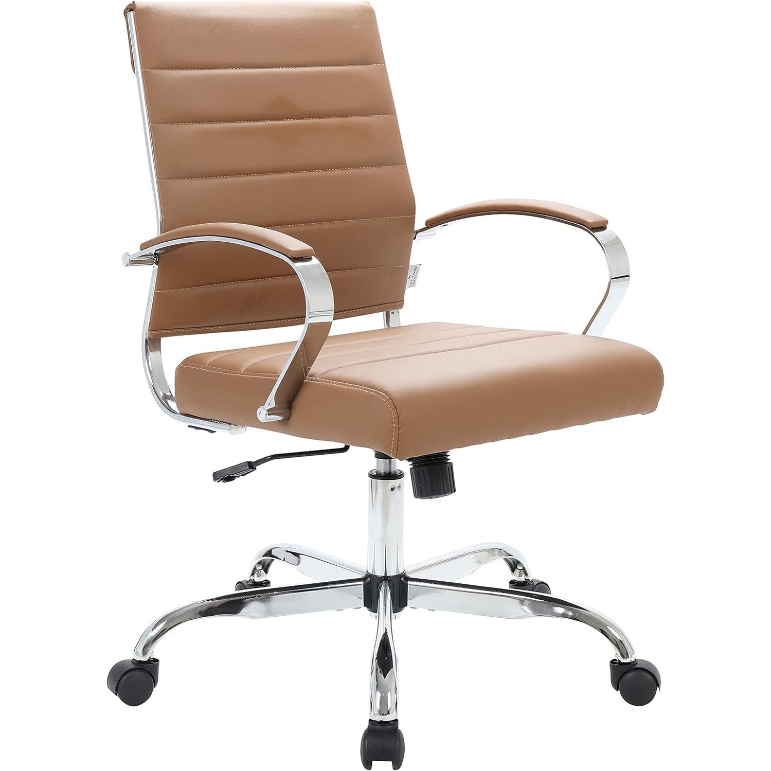 Leisuremod Benmar Leather Office Desk Chair, Mid-Back Ergonomic Swivel Chair with Lumbar Support, Adjustable Height, Tilt Lock, Cushioned Seat & Back, Home Office Task Chair (Tan, Single)