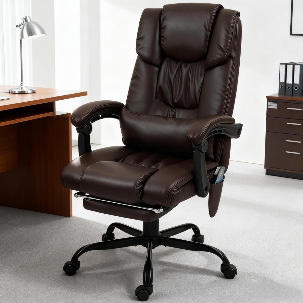 Brown Faux Leather High-Back Massage Office Chair