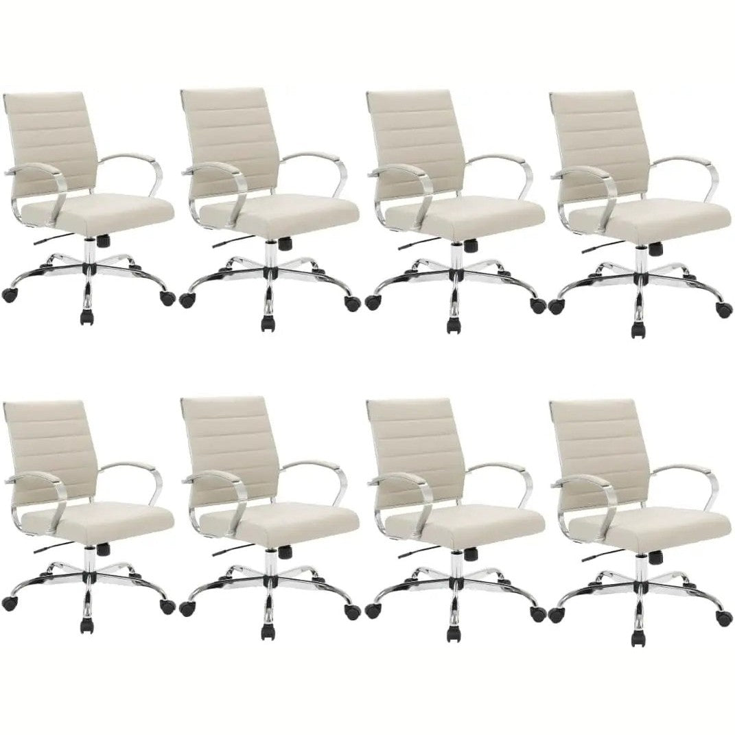 Leisuremod Benmar Leather Office Desk Chair, Mid-Back Ergonomic Swivel Chair with Lumbar Support, Adjustable Height, Tilt Lock, Cushioned Seat & Back, Home Office Task Chair (Tan, Single)