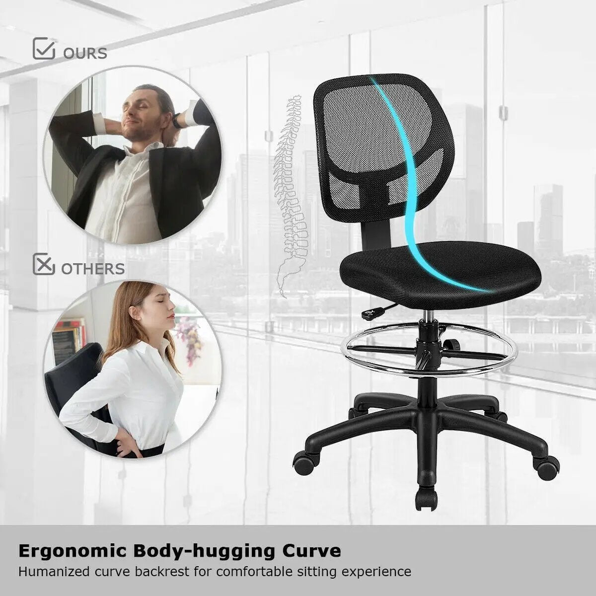 Ergonomic Mesh Drafting Chair - Adjustable, Breathable Comfort for Office
