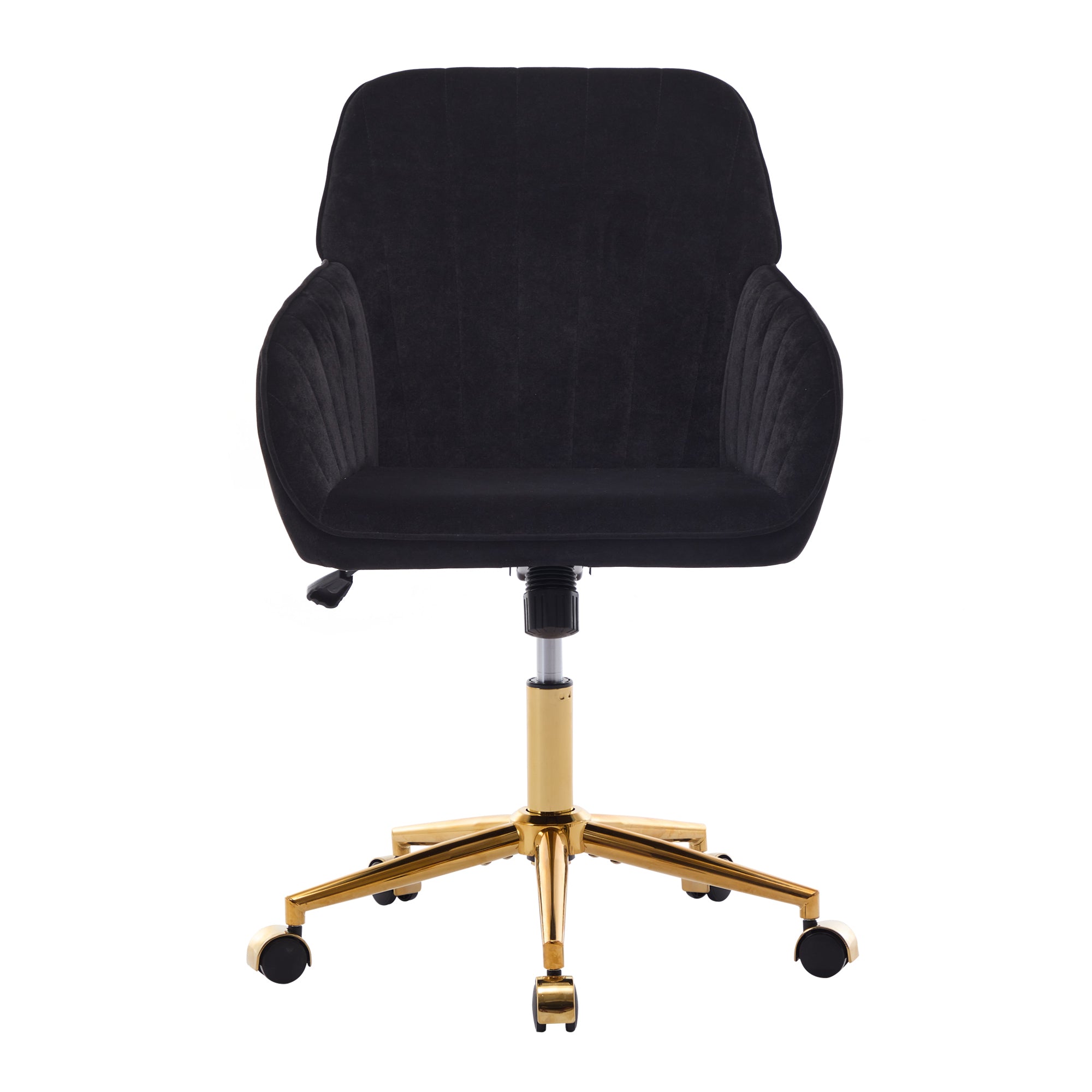 Black Velvet Office Chair, Ergonomic Adjustable Swivel Desk Chair with Gold Base for Home and Long Sitting Comfort - Platinum-Level Office Chairs
