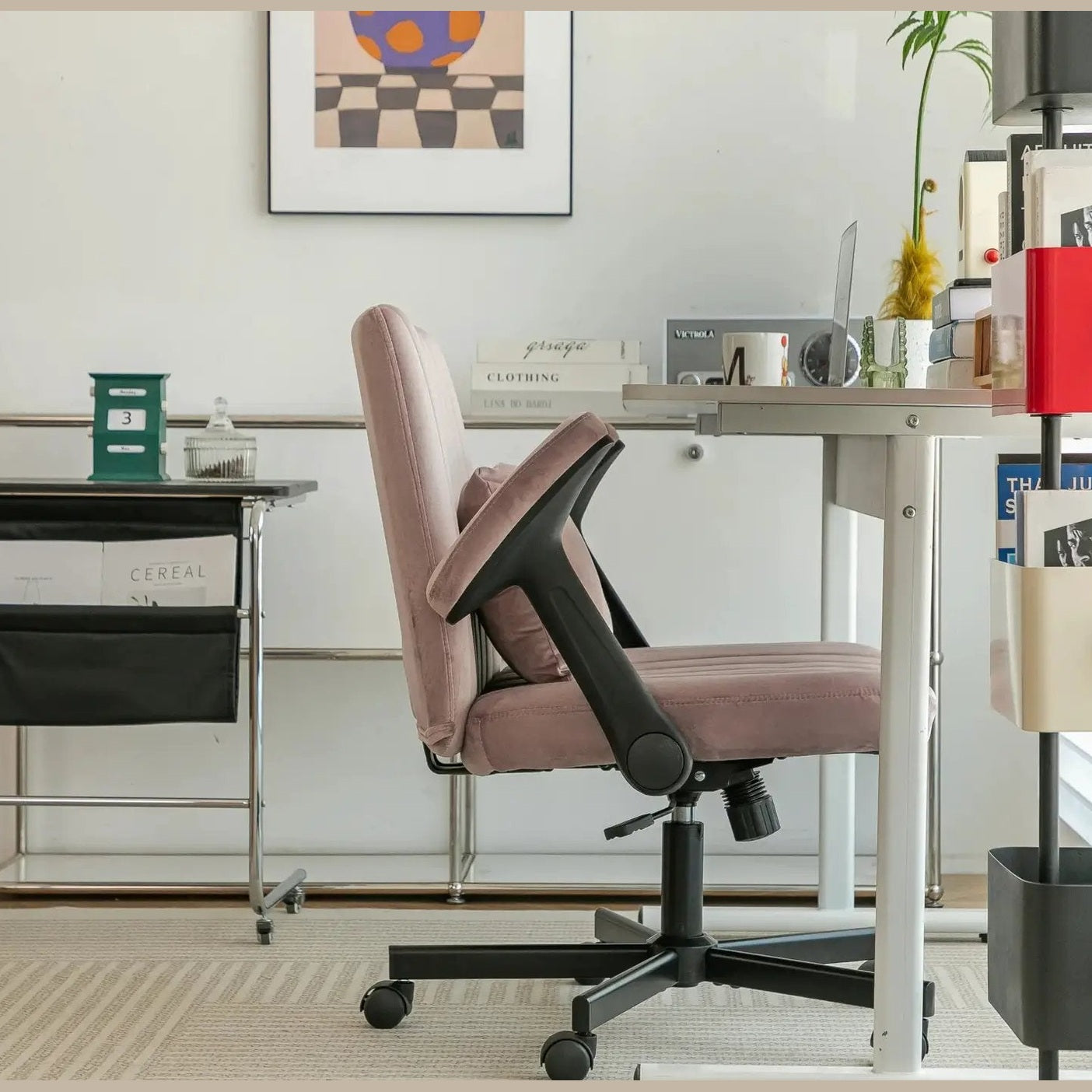Dark Pink Velvet Criss Cross Armchair With Wheels For Home Office by Platinum-Level Office Chairs