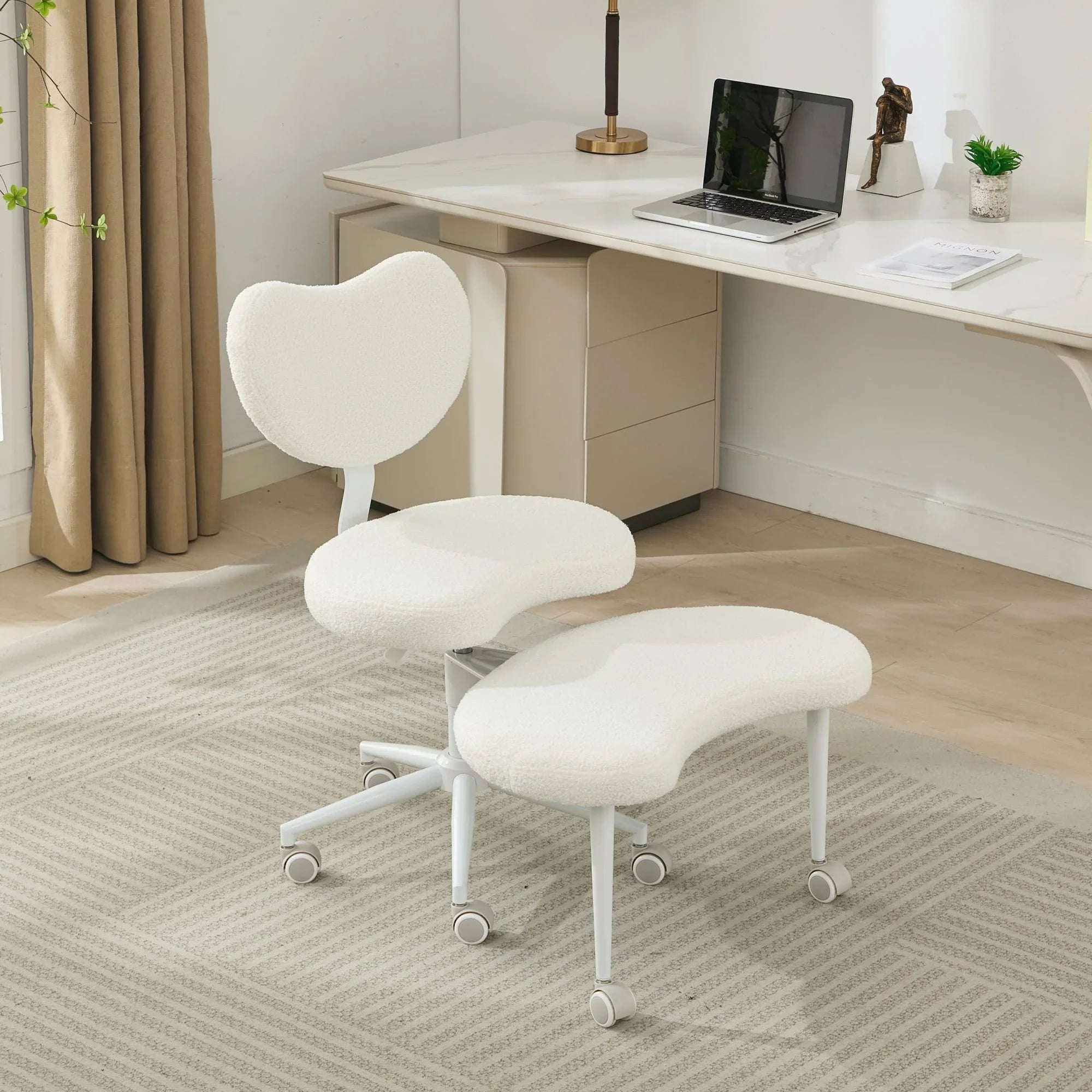 Meditation Chair Plus Cross Legged Desk Chair With Wheels Ivory by Platinum-Level Office Chairs