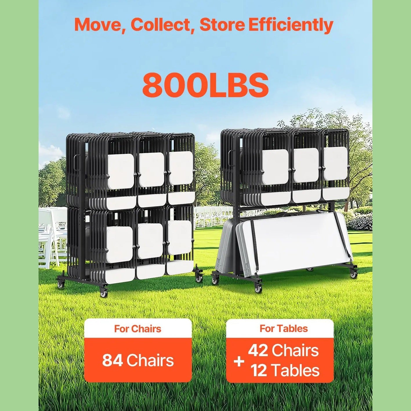 Folding Chair Rack Cart For 84 Chairs/ 12 Tables+42 Chairs Of 800 LBS by Vevor
