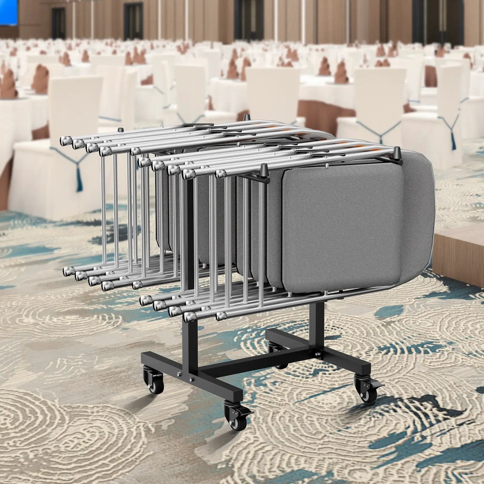 Folding Chair Rack Cart For 14 Chairs Of 200 LBS T-shape Chair Cart by Vevor