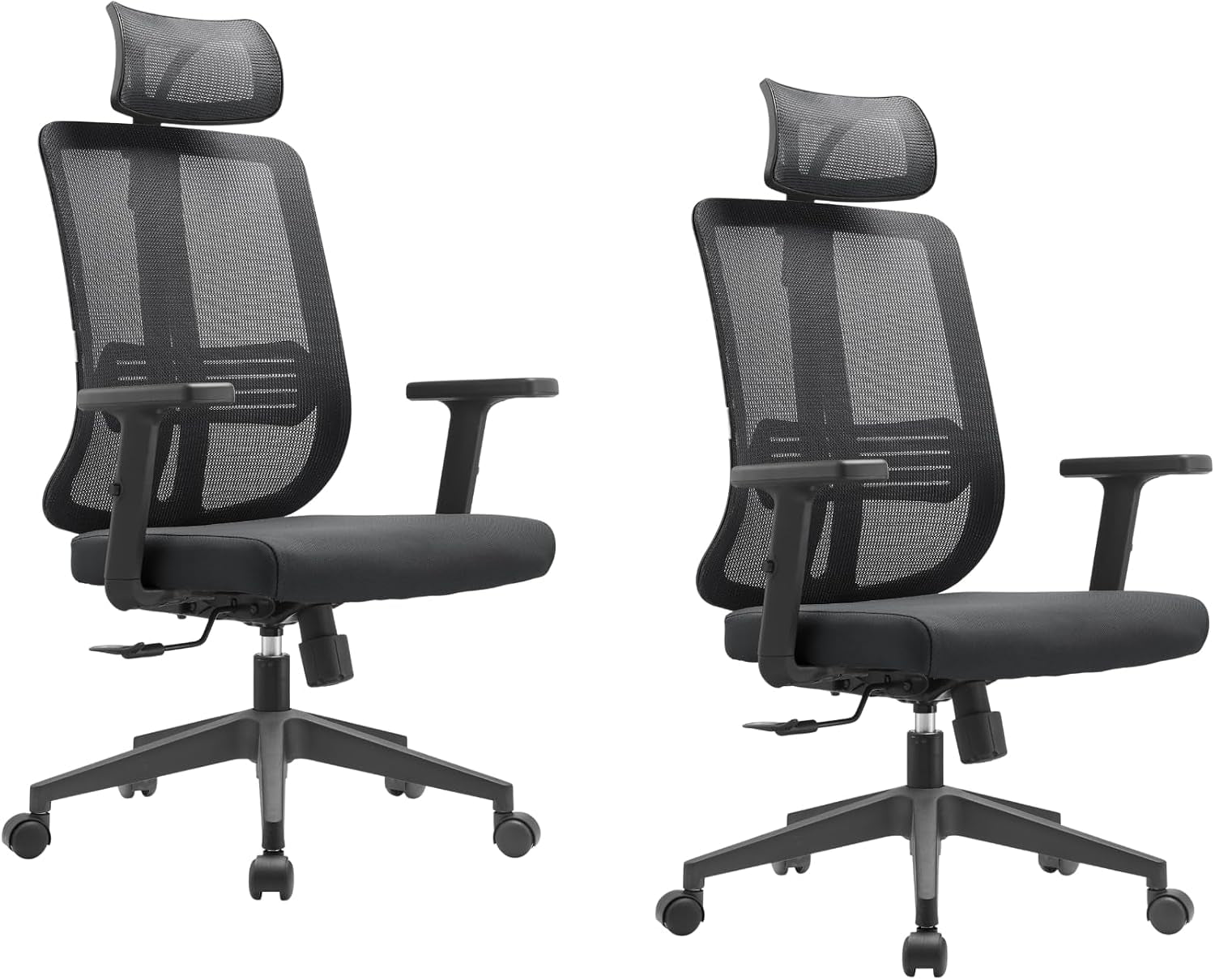 Leisuremod Office Chair, Adjustable Height Arm & Headrest, Upholstered Black Cotton Fabric Foam Filled Seat with White Mesh High Back, Modern Ergonomic Chair, 360 Degree Swivel & Tilt, Nift Series