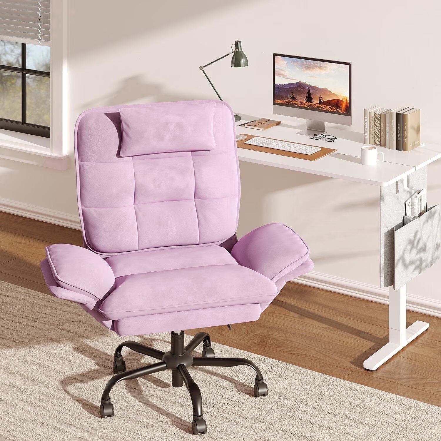 Bestier Big and Tall Ergonomic Office Chair with Flip-Up Arms, PU Leather High Back Executive Swivel Desk Chair with Side Pockets & Headrest , Height Adjustable Computer Chair for Home, Beige