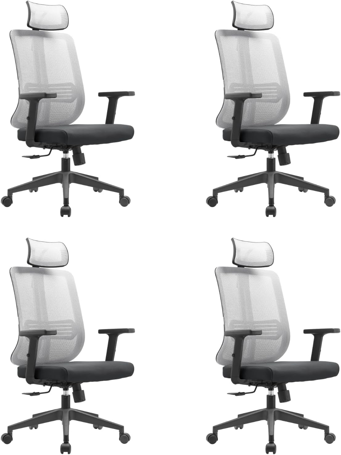 Leisuremod Office Chair, Adjustable Height Arm & Headrest, Upholstered Black Cotton Fabric Foam Filled Seat with White Mesh High Back, Modern Ergonomic Chair, 360 Degree Swivel & Tilt, Nift Series