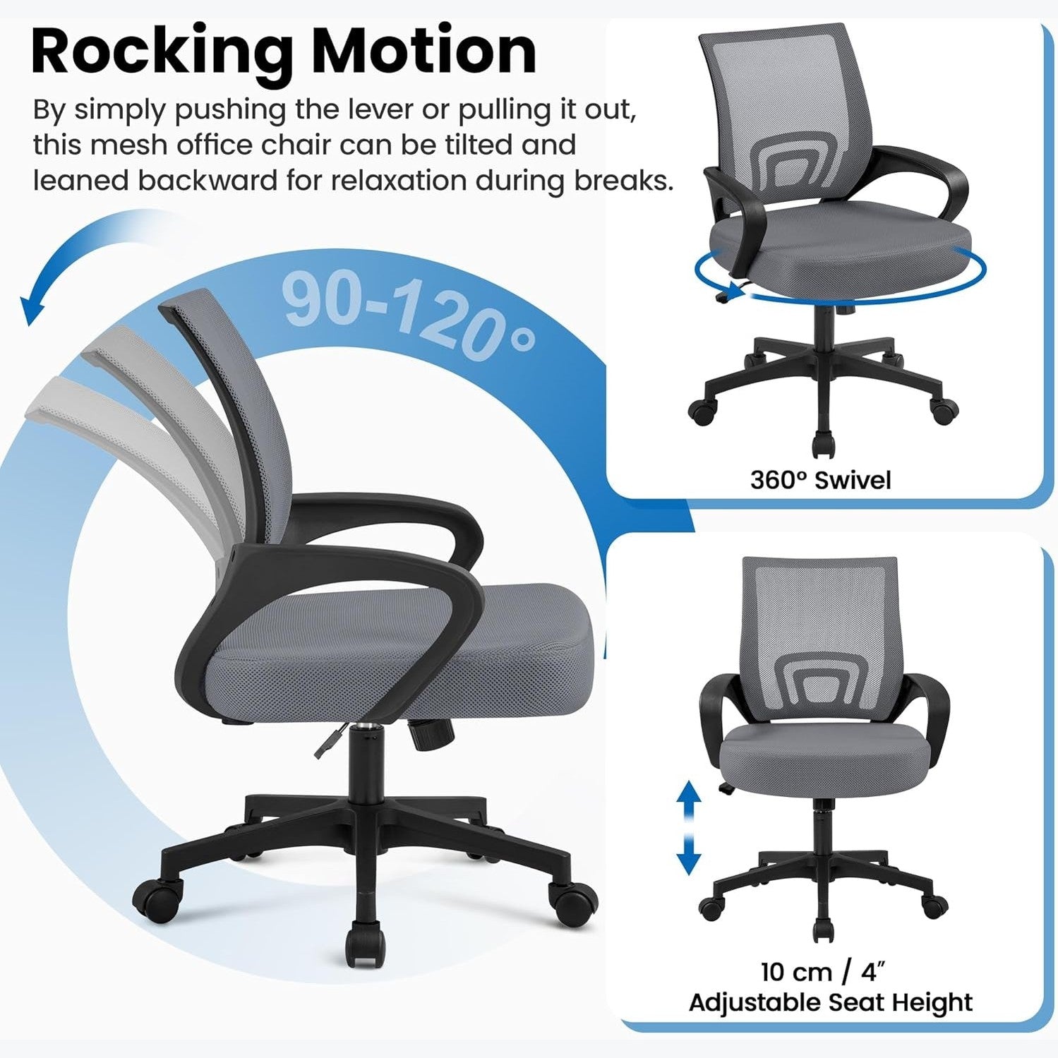 Yaheetech Mid Back Mesh Computer Office Desk Chair Adjustable Swivel, Dark Grey