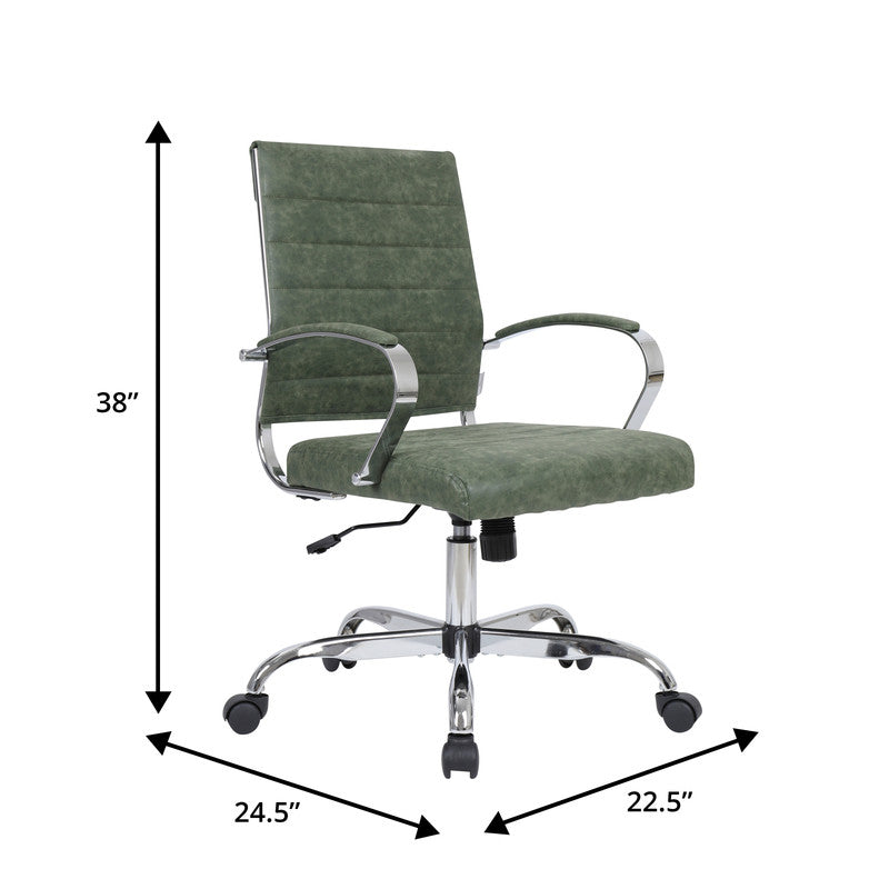 30 PCS Benmar Leather Office Desk Computer Chair with Ribbed Seat and Steel Frame - Green
