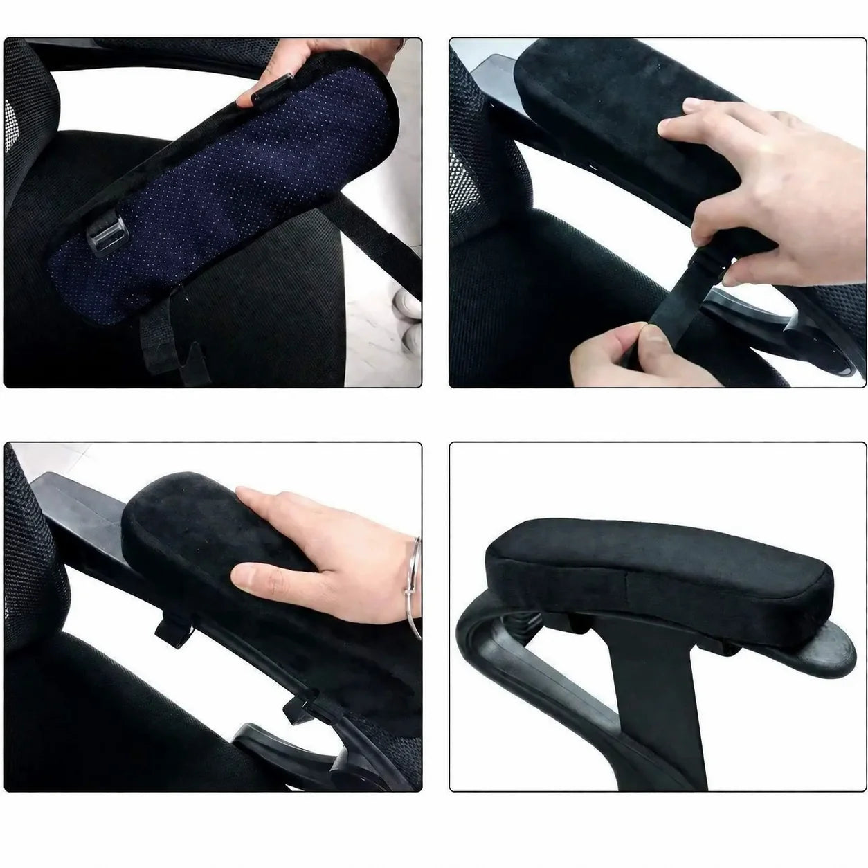 2 Pack Adjustable Strap Arm Cushion, Thick Memory Foam Office Chair Armrest Cushion, Soft Plush Elbow Support Arm Pad, Universal Gaming Chair Arm Rest Pillow Desk Chair Arm Covers