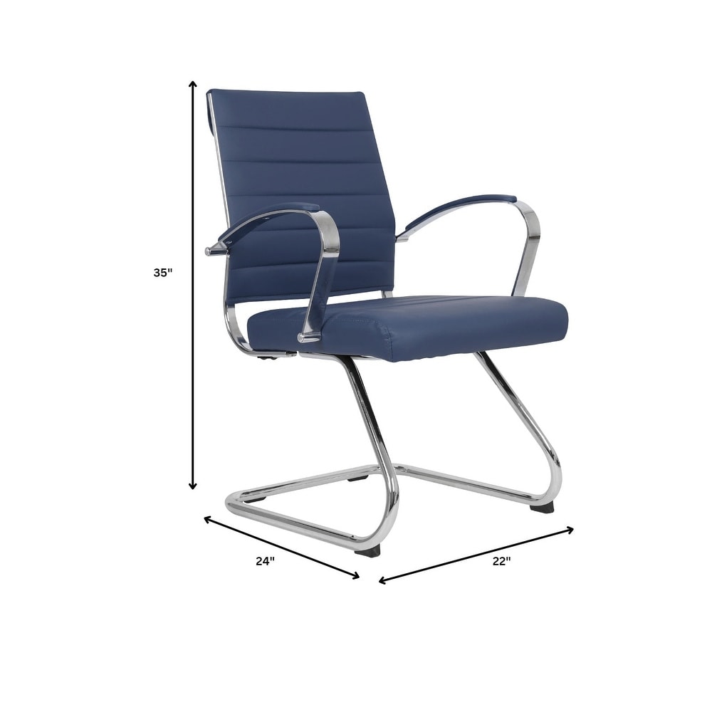 24 PCS Benmar Leather Upholstered Computer Office Chair with Sled Base, Padded Armrests for Home or Office - Navy Blue