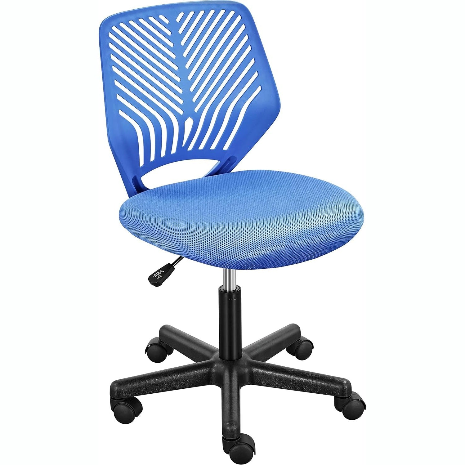 Yaheetech Small Desk Chair, Armless Adjustable Swivel Seat, Blue | Padded Mesh Seat and Ventilated Resin Back, Compact Armless Frame Rolls and Adjusts for Study and Small Desks, Holds 300 Lb.