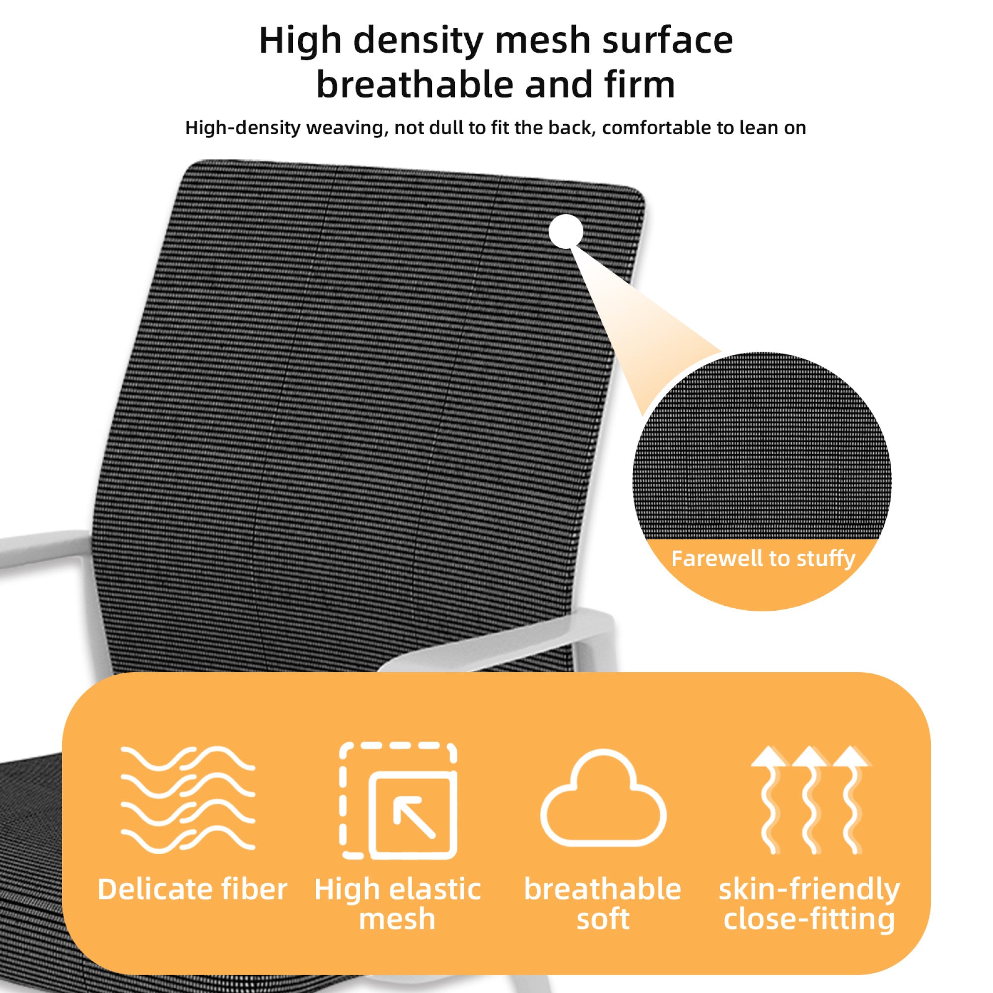 White and Black Mesh Back Modern Office Chair - mesh back detail
