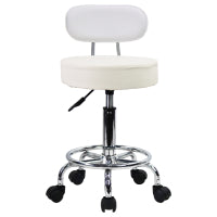 KKTONER White PU Leather Rolling Stool with Footrest