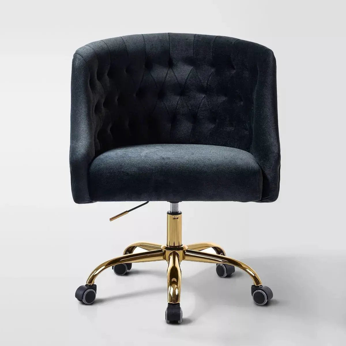 Anika Modern Velvet Height-Adjustable Swivel Task Office Chair with Button-Tufted Back and Gold Base | Karat Home