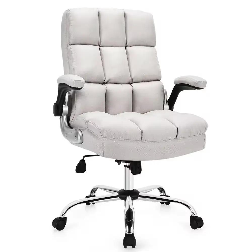 High Back Big and Tall Office Chair Adjustable Swivel Withflip-Up Arm Beige