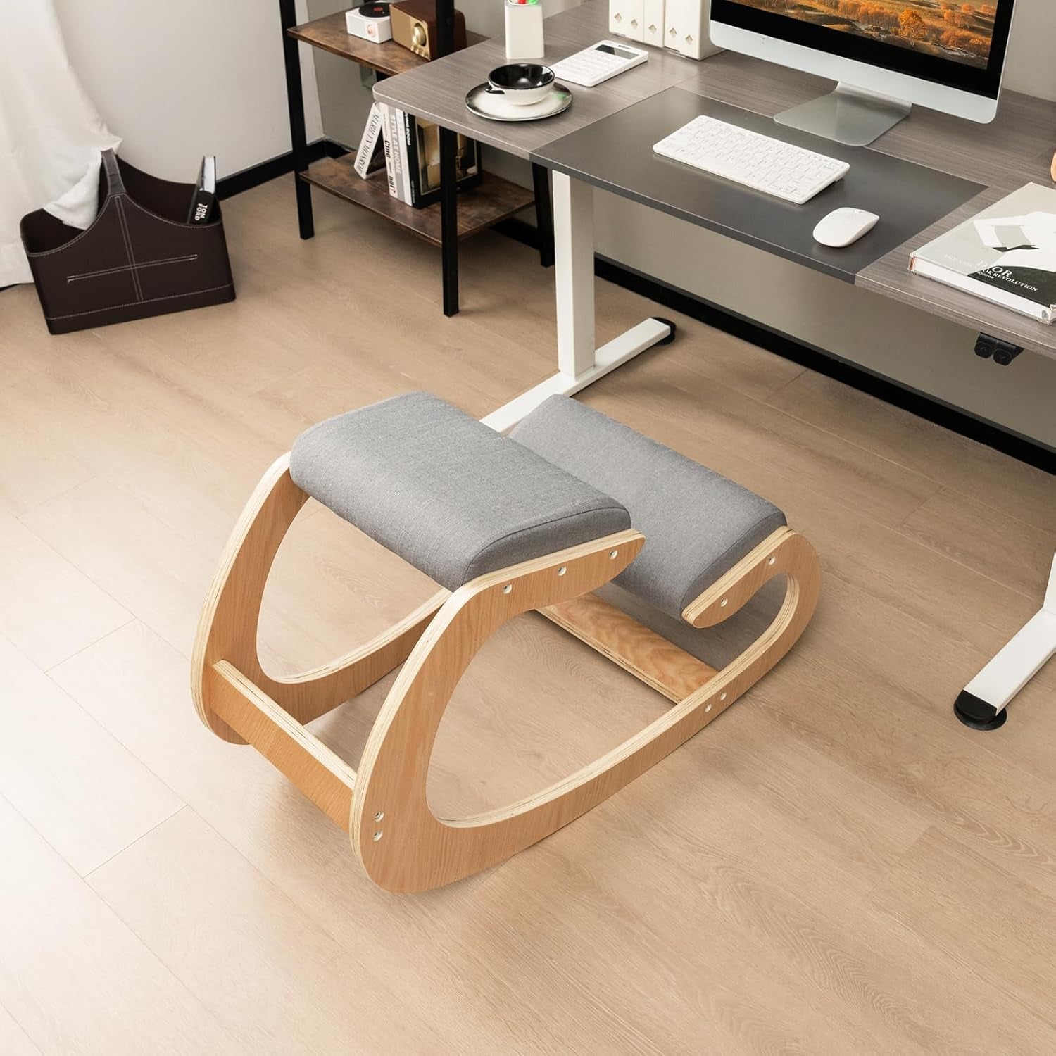 GIANTEX Ergonomic Kneeling Chair, Posture Chair for Desk with Cushion, Solid Wood Frame, Max Load 330 Lbs, Comfortable Ergo Rocking Kneel Chair for Office Home Study (Gray)