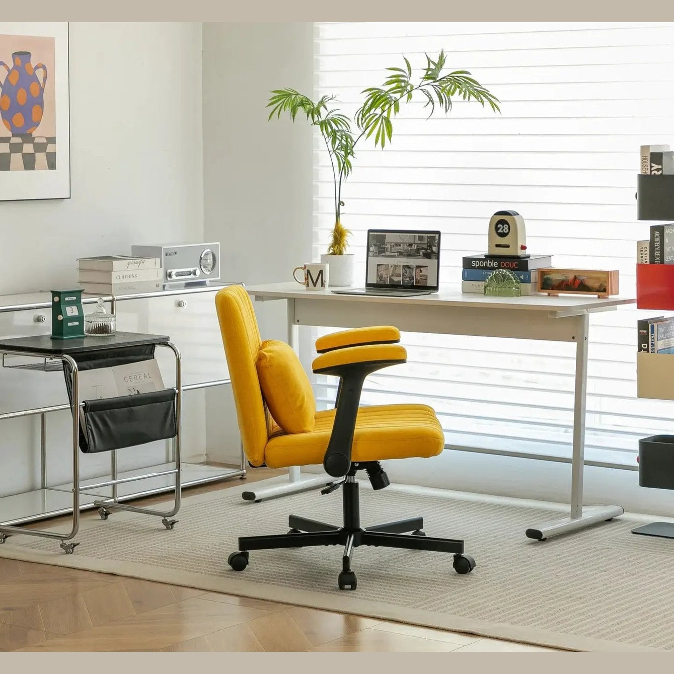 Yellow Linen Criss Cross Armrest Office Chair with Wheels - Ergonomic for Home Office, Work & Study by Platinum-Level Office Chairs