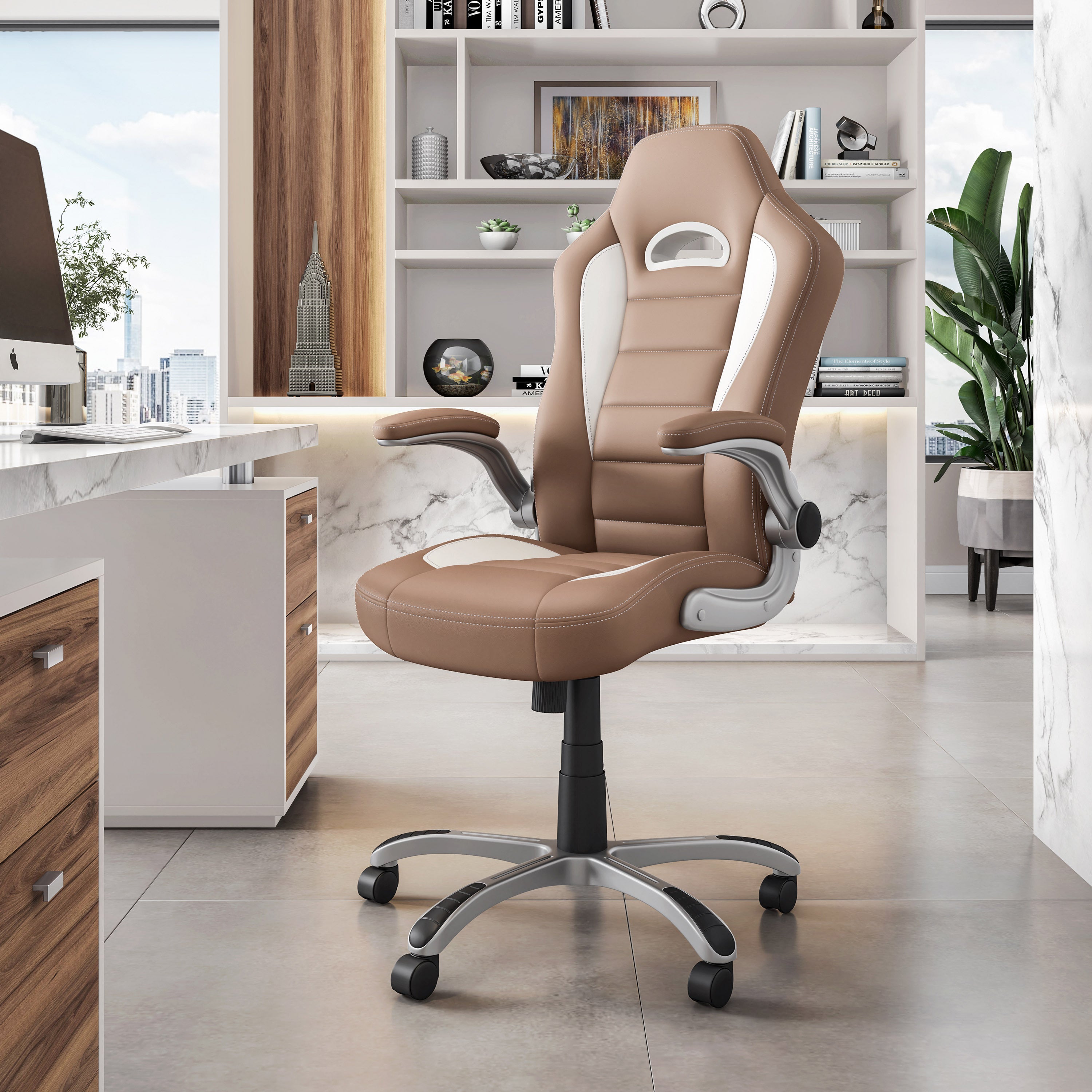 Techni Mobili High Back Executive Office Chair With Flip Up Arms Camel