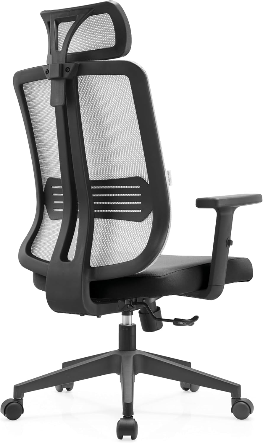 Leisuremod Office Chair, Adjustable Height Arm & Headrest, Upholstered Black Cotton Fabric Foam Filled Seat with White Mesh High Back, Modern Ergonomic Chair, 360 Degree Swivel & Tilt, Nift Series