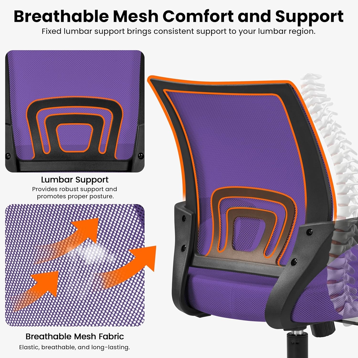 Yaheetech Mid Back Mesh Computer Office Desk Chair Adjustable Swivel, Purple