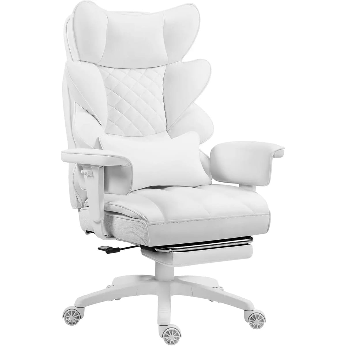 Dowinx big and tall office chair with brown PU leather, high back, adjustable armrests, lumbar support, pocket spring cushion, and footrest.