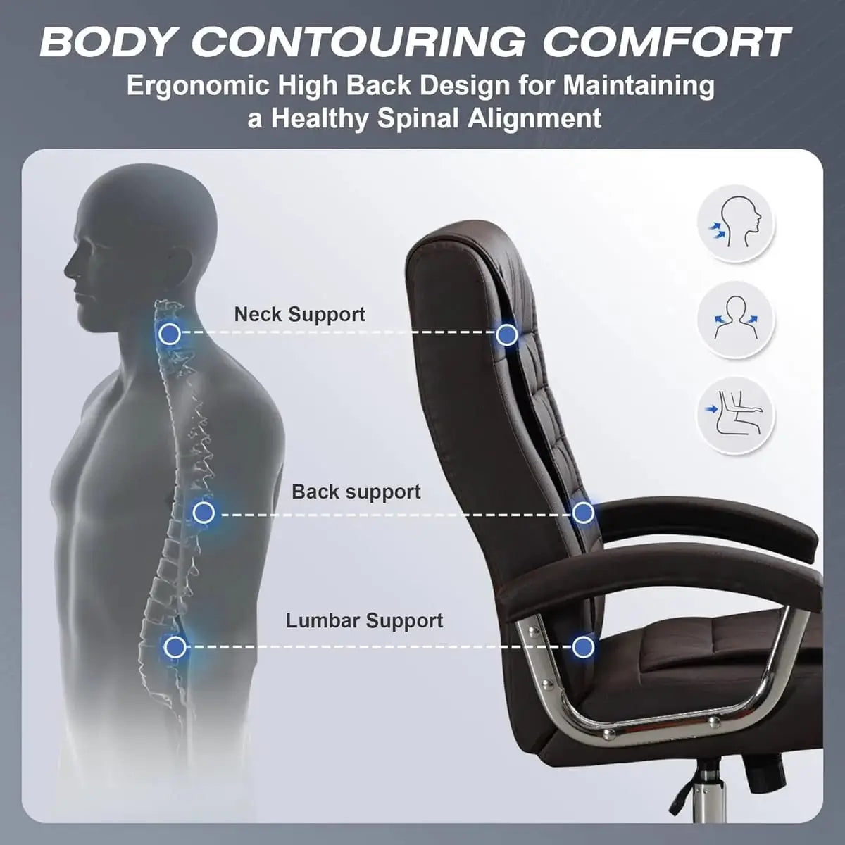 Executive Office Chair Adjustable Leather Chair High Back Swivel Office Desk Chair with Padded Armrest 350Lbs Load-Bearing Spring Seat Computer Desk Chair for Home Office, Brown