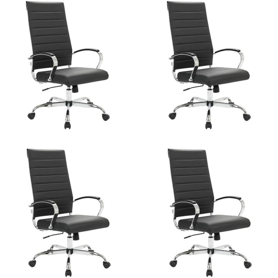 Leisuremod Benmar Modern High-Back Office Chair, 360-Degree Adjustable Swivel Task Furniture in Leather Upholstery with Ribbed Backrest for Home and Office