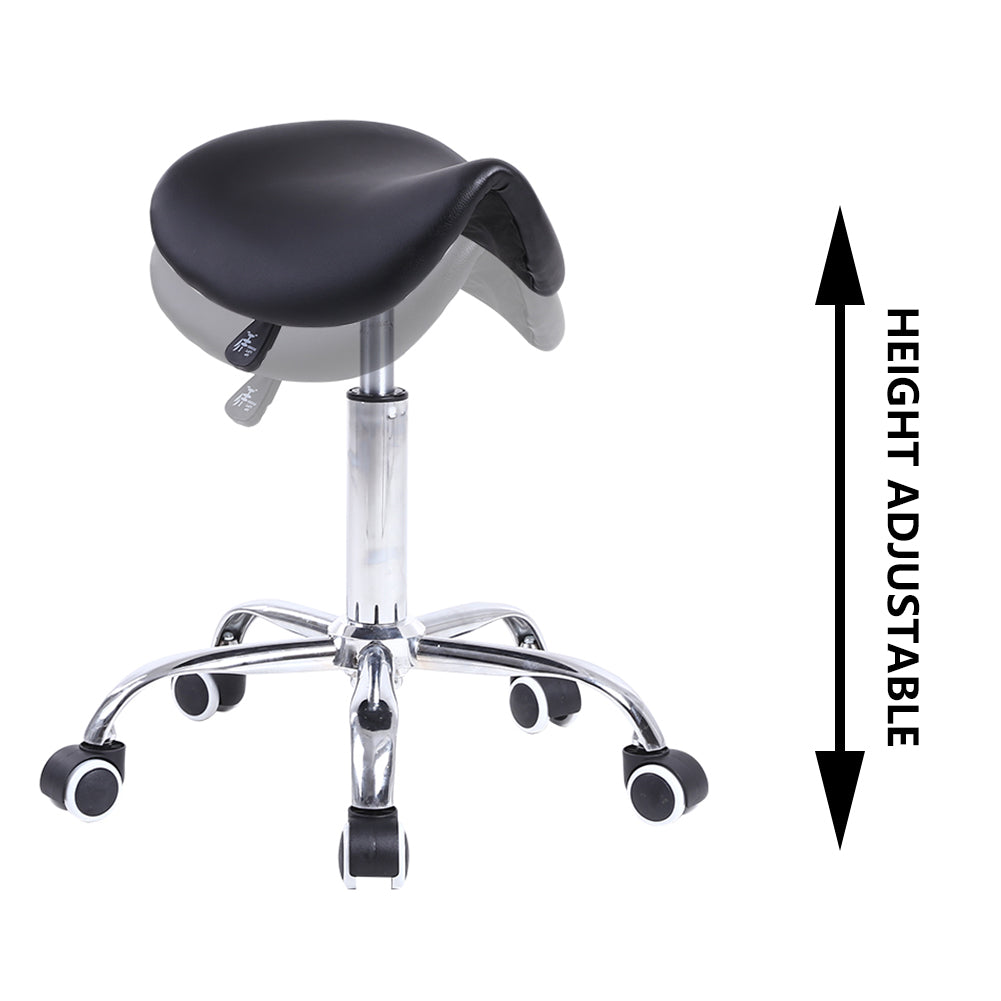 PU Leather Saddle Stool With Height Adjustable Swivel Wheels