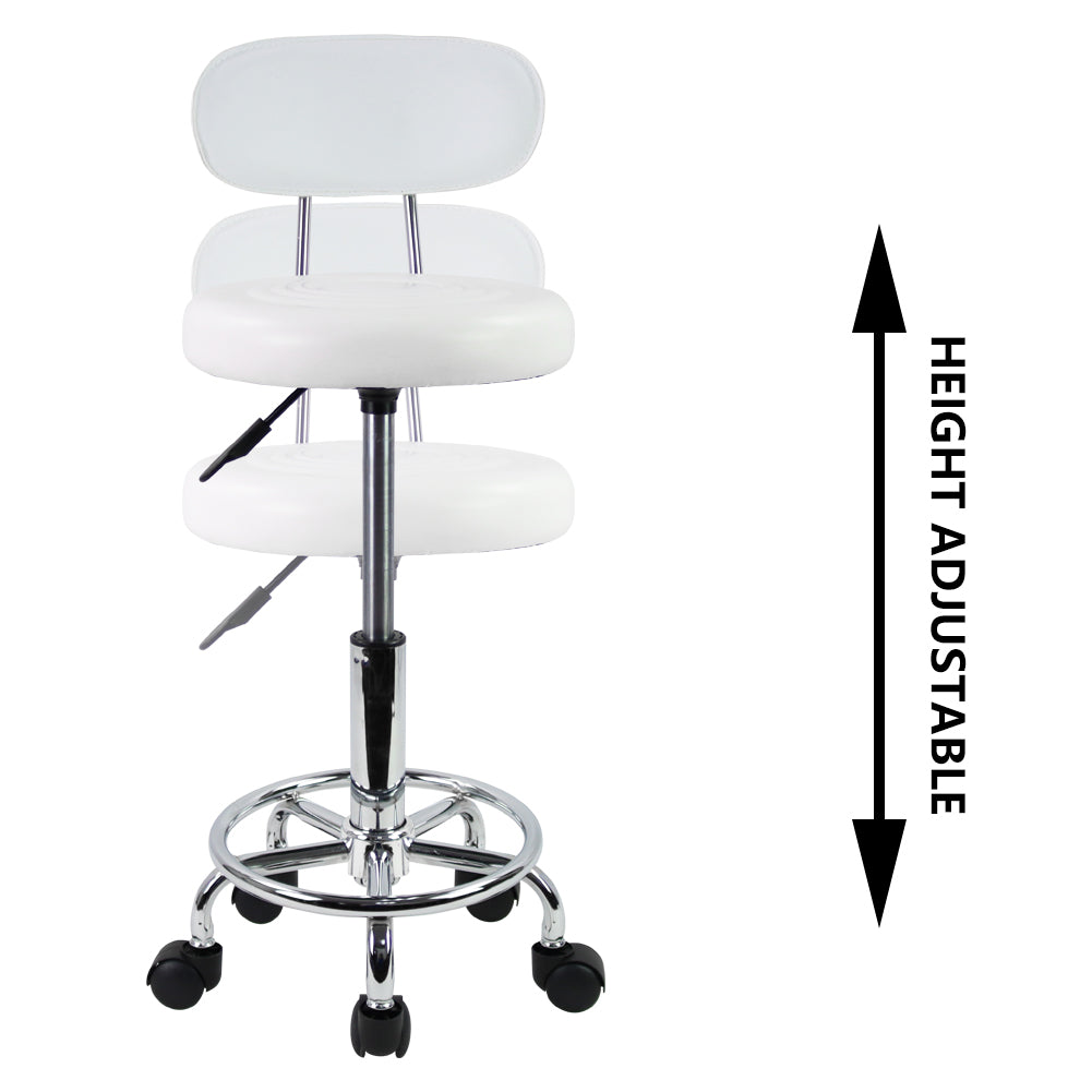PU Leather Rolling Stool with Adjustable Height and Footrest