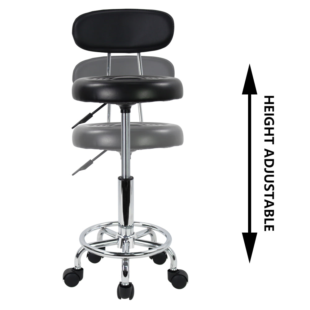 Adjustable PU Leather Rolling Stool With Low Back And Footrest