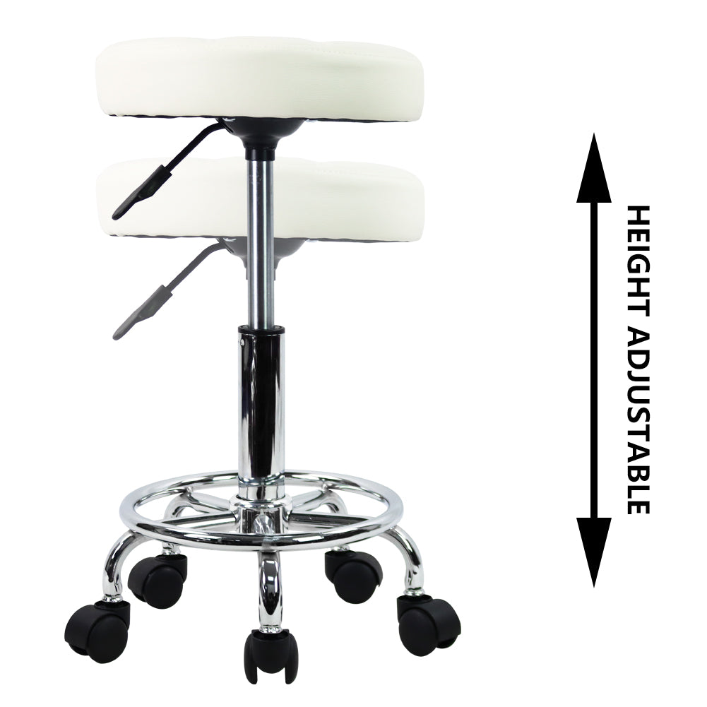 Ergonomic Round PU Leather Rolling Stool With Adjustable