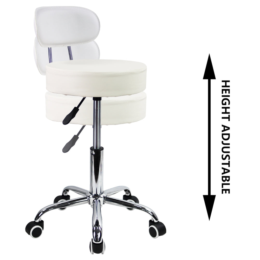 KKTONER PU Leather Rolling Stool Mid-Back with Footrest Height Adjustable Office Drafting Swivel Task Chair (White)