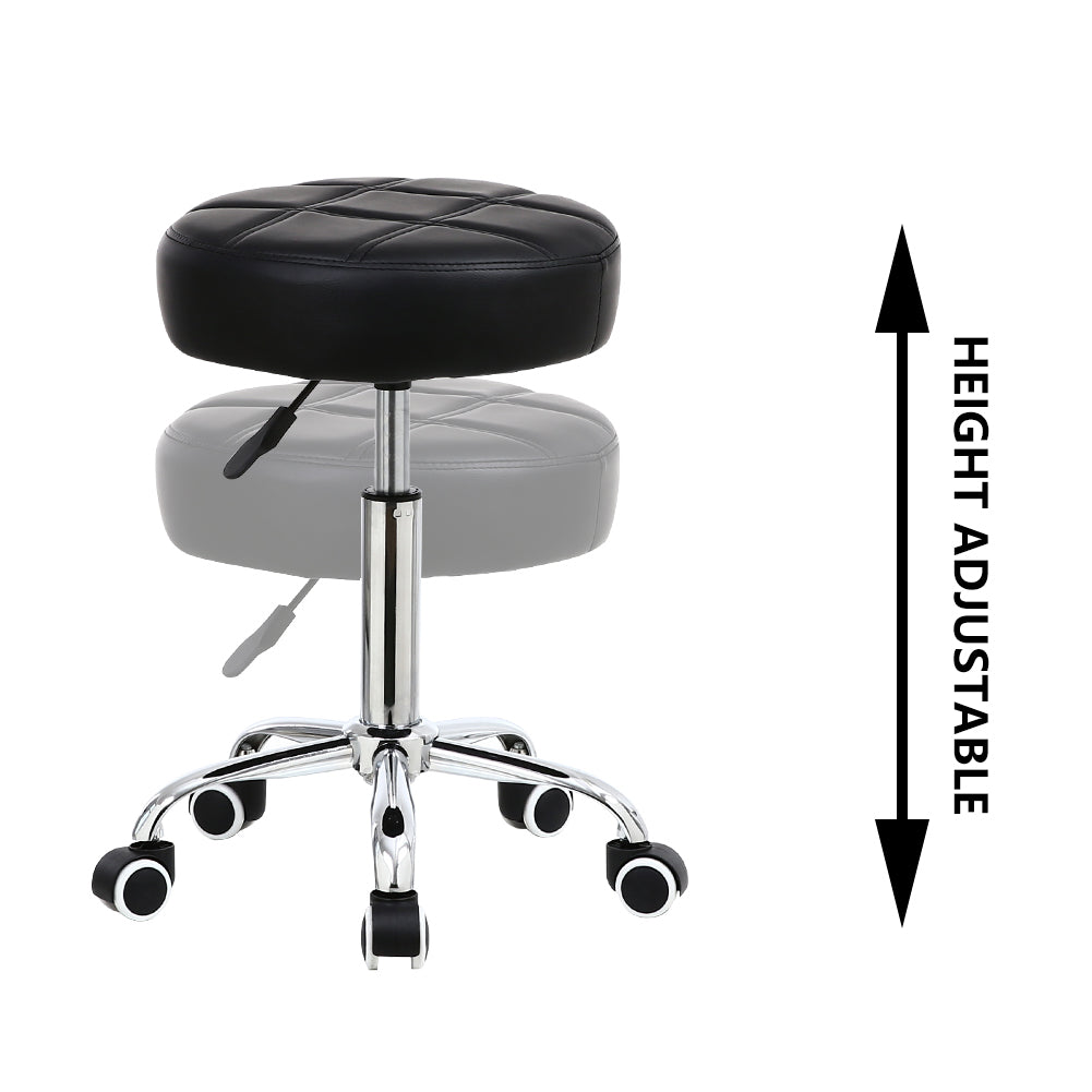 PU Leather Rolling Salon Stool With Height Adjustable Swivel