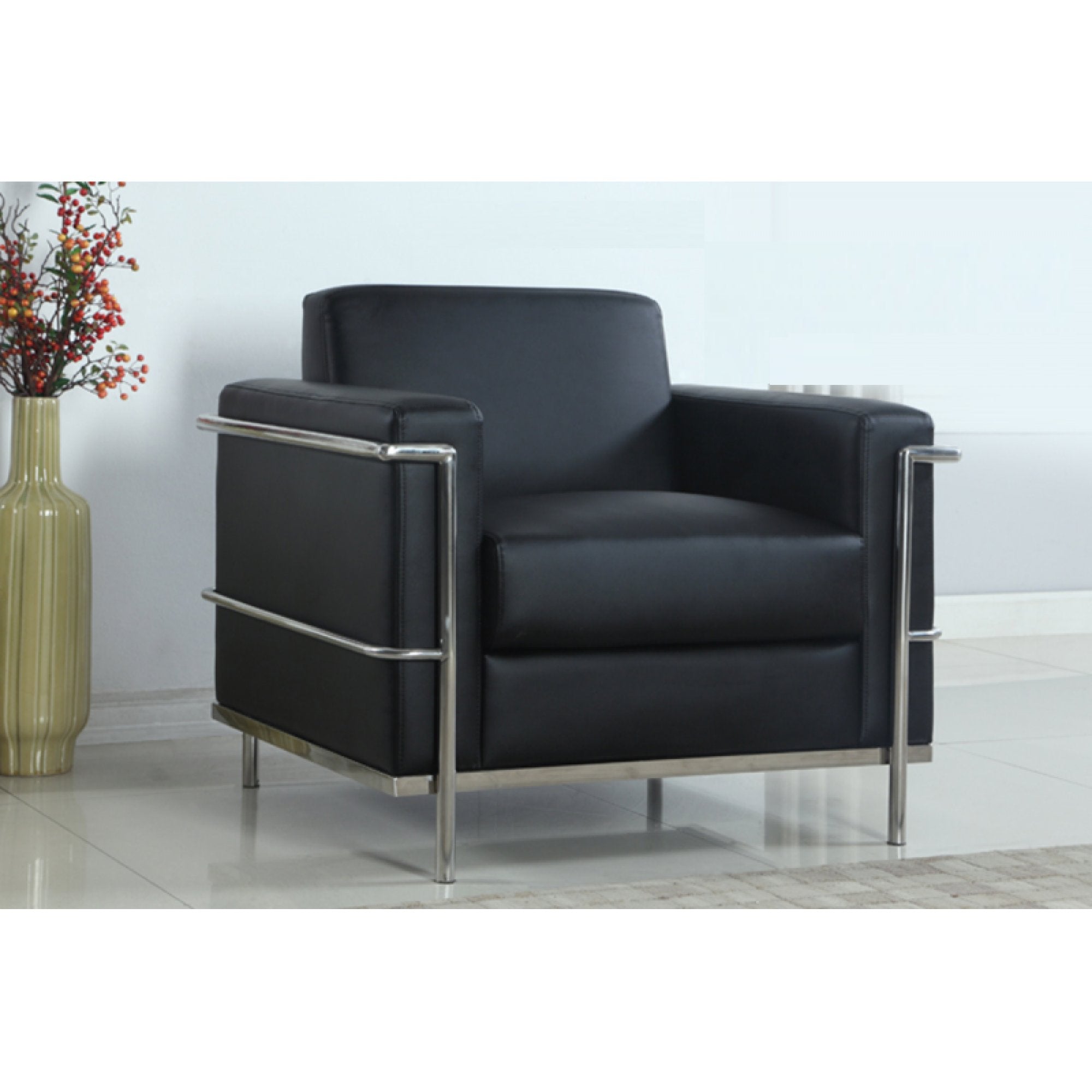 Black Faux Leather Accent Club Chair with Chrome Frame - living room lifestyle