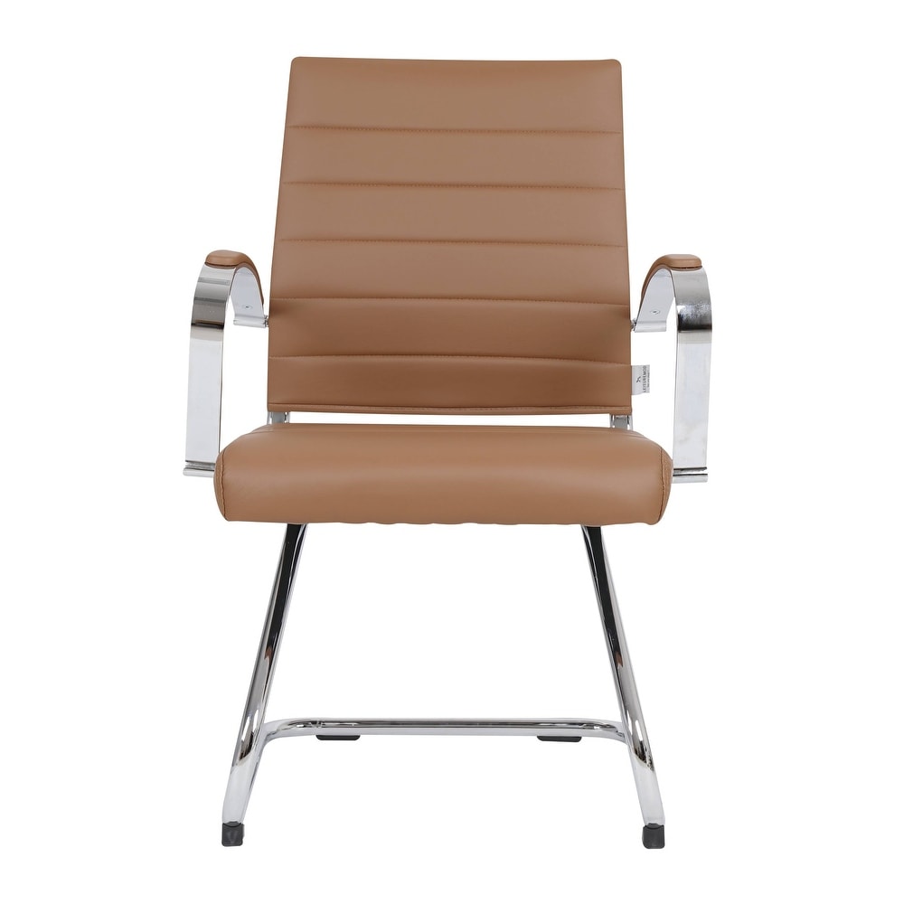 24 PCS Benmar Leather Upholstered Computer Office Chair with Sled Base, Padded Armrests for Home or Office - Light Brown