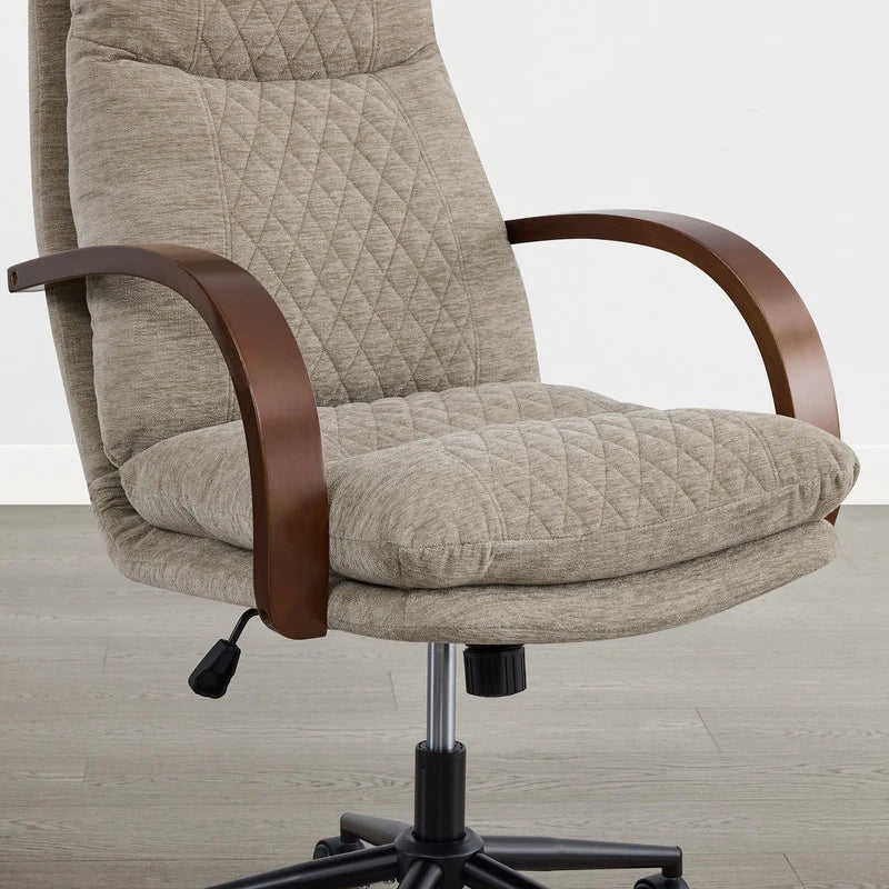 Upholstered Swivel Office Chair with Wood Arms