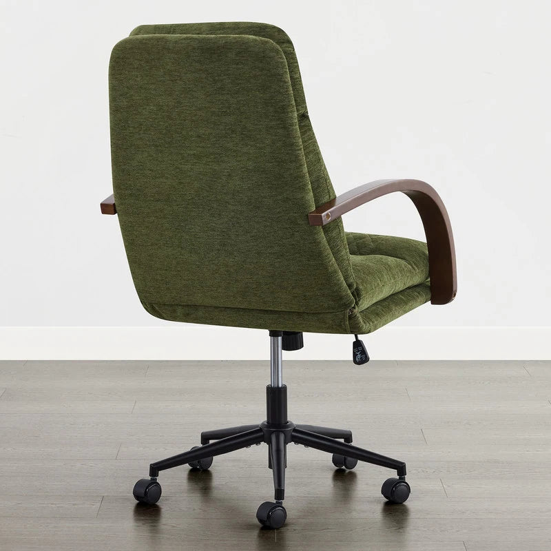 Upholstered Swivel Office Chair with Wood Arms