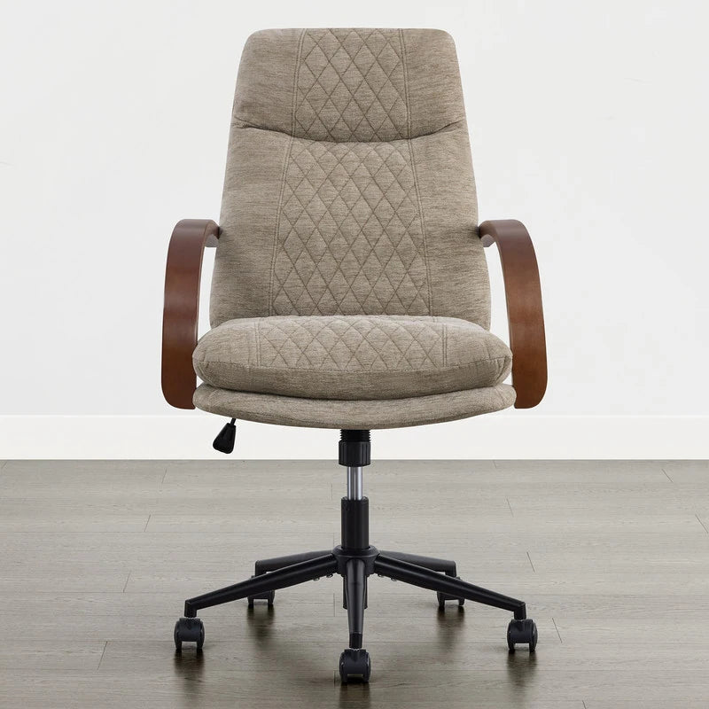 Upholstered Swivel Office Chair with Wood Arms