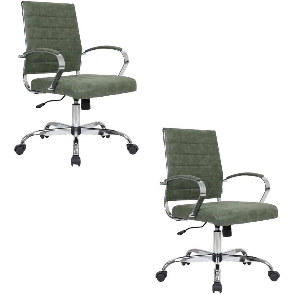 Leisuremod Benmar Leather Office Desk Chair, Mid-Back Ergonomic Swivel Chair with Lumbar Support, Adjustable Height, Tilt Lock, Cushioned Seat & Back, Home Office Task Chair (Tan, Single)
