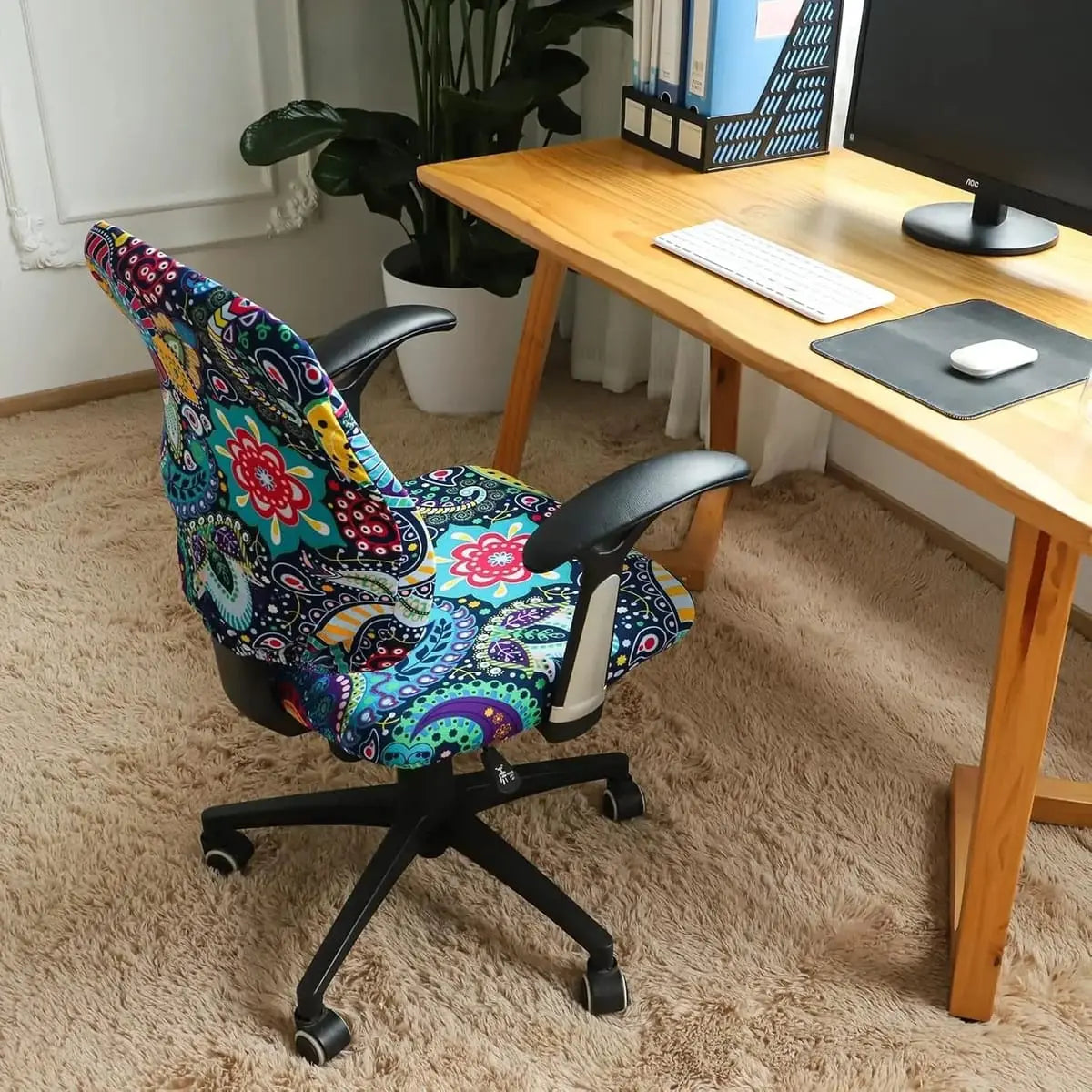 FORCHEER boho desk chair cover set, includes stretch seat and backrest covers for office chairs, stylish and easy to install