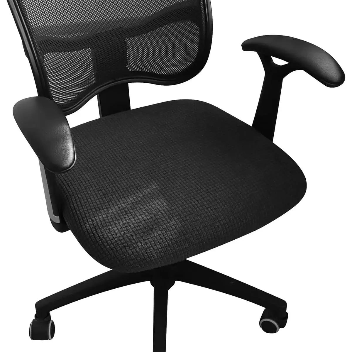 FORCHEER boho desk chair cover set with stretch fabric, including seat and backrest covers for office chairs.