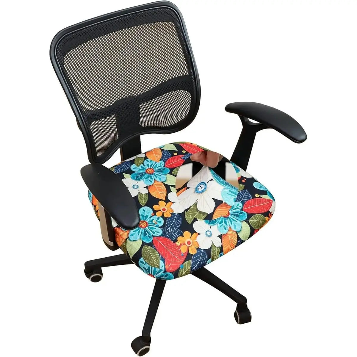 FORCHEER stretch boho desk chair cover with seat and backrest, designed for office chairs, two-piece set, stylish and protective.