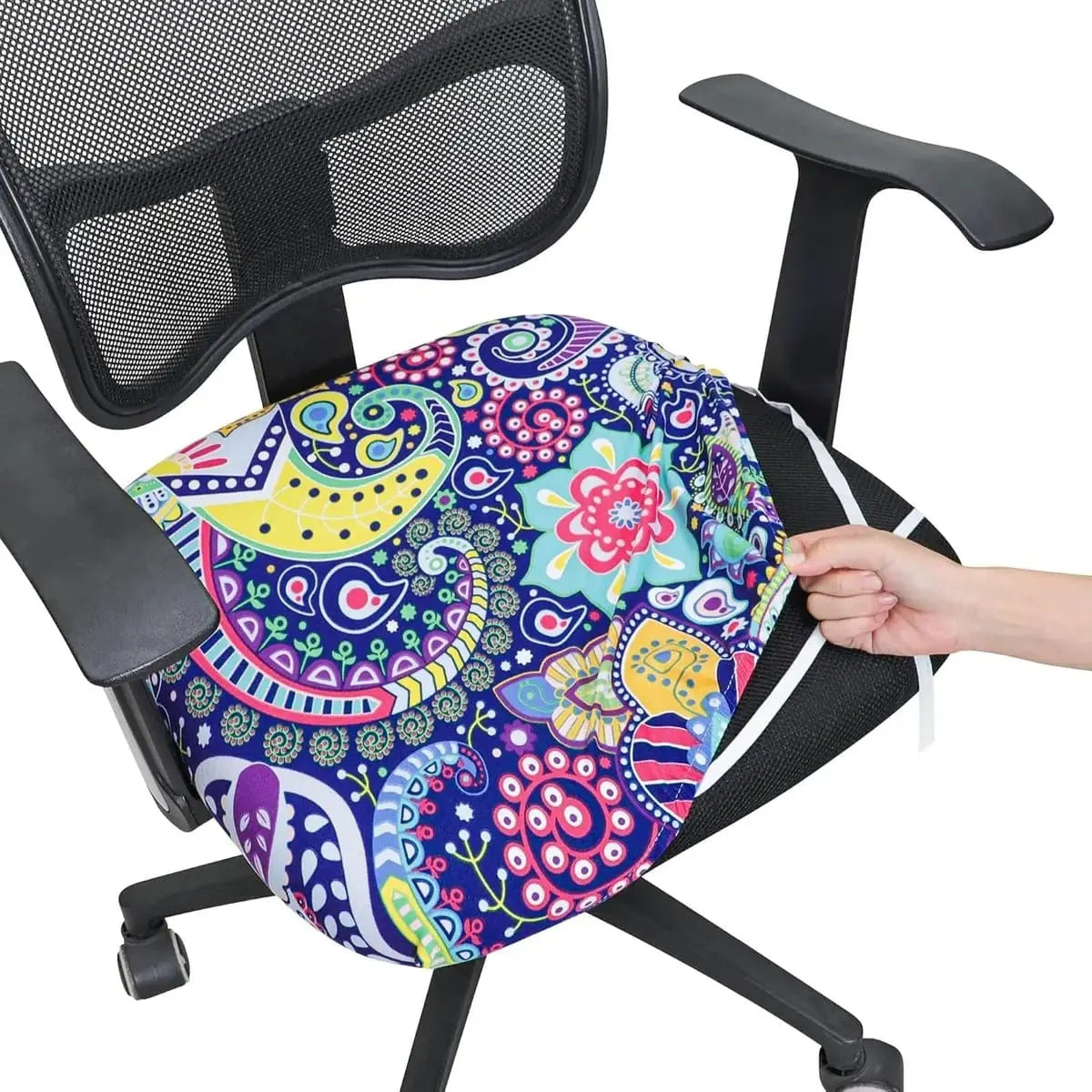 FORCHEER stretch boho desk chair cover set with seat and backrest, designed for office chairs, in vibrant boho style.