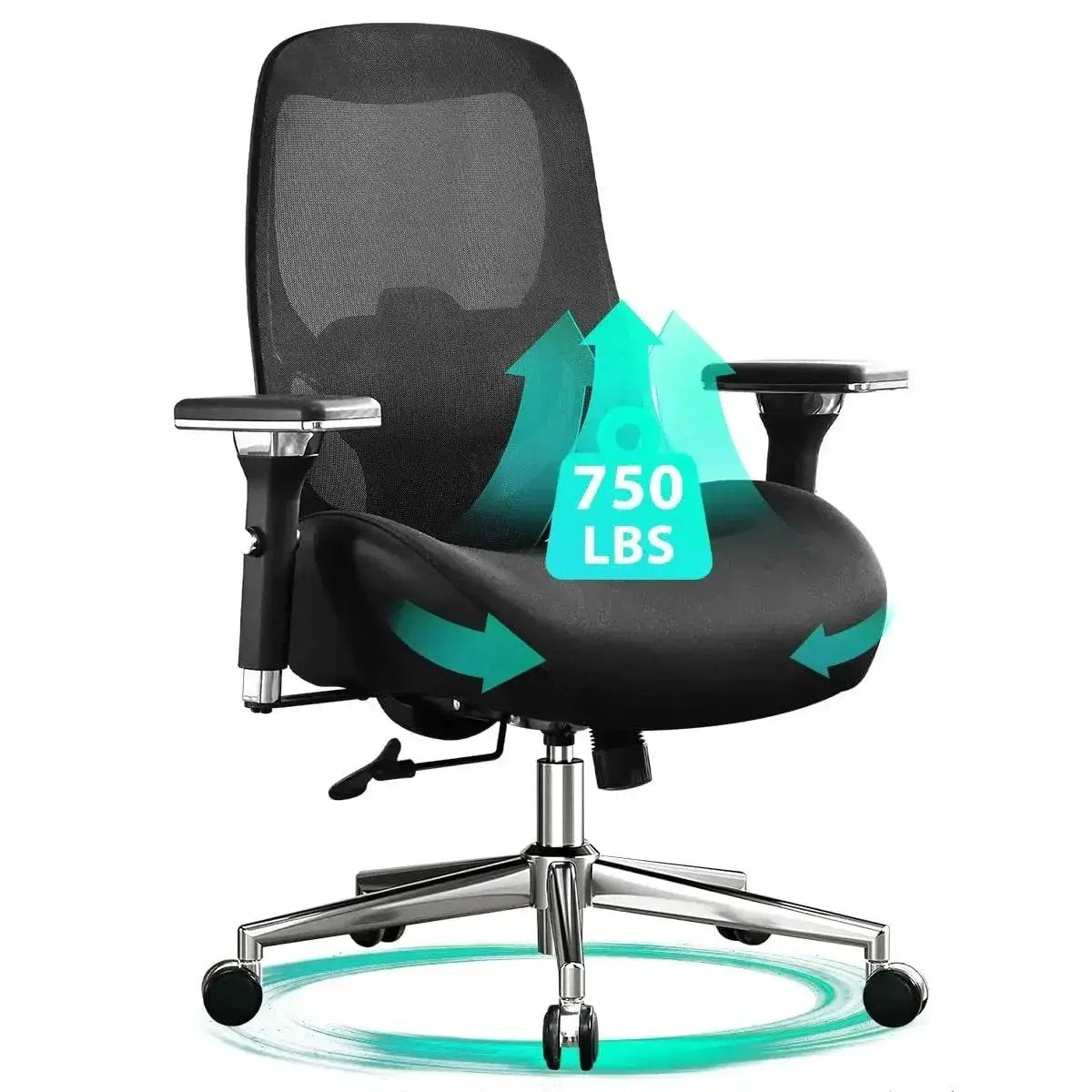 GiGA big and tall office chair with wide cushioned seat and 4D adjustable armrests for comfort and support.