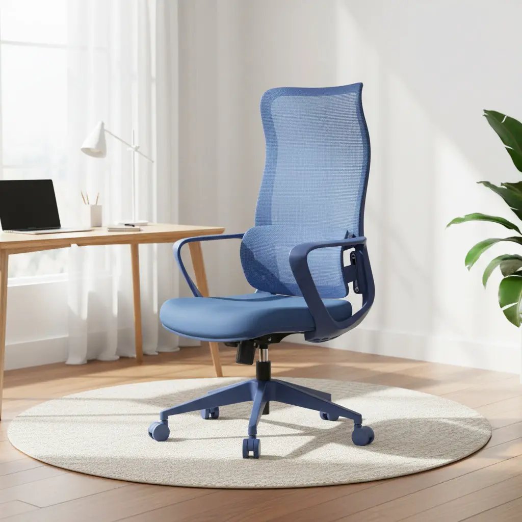 Blue GiGA ergonomic mesh office chair with adjustable lumbar support, ergonomic design, and supportive backrest.